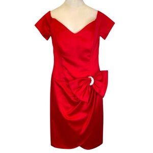 Red Satin Event Wrap Style Dress Vintage Alex Evenings